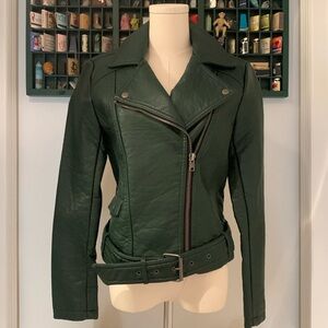 Green Faux Leather Moto Jacket